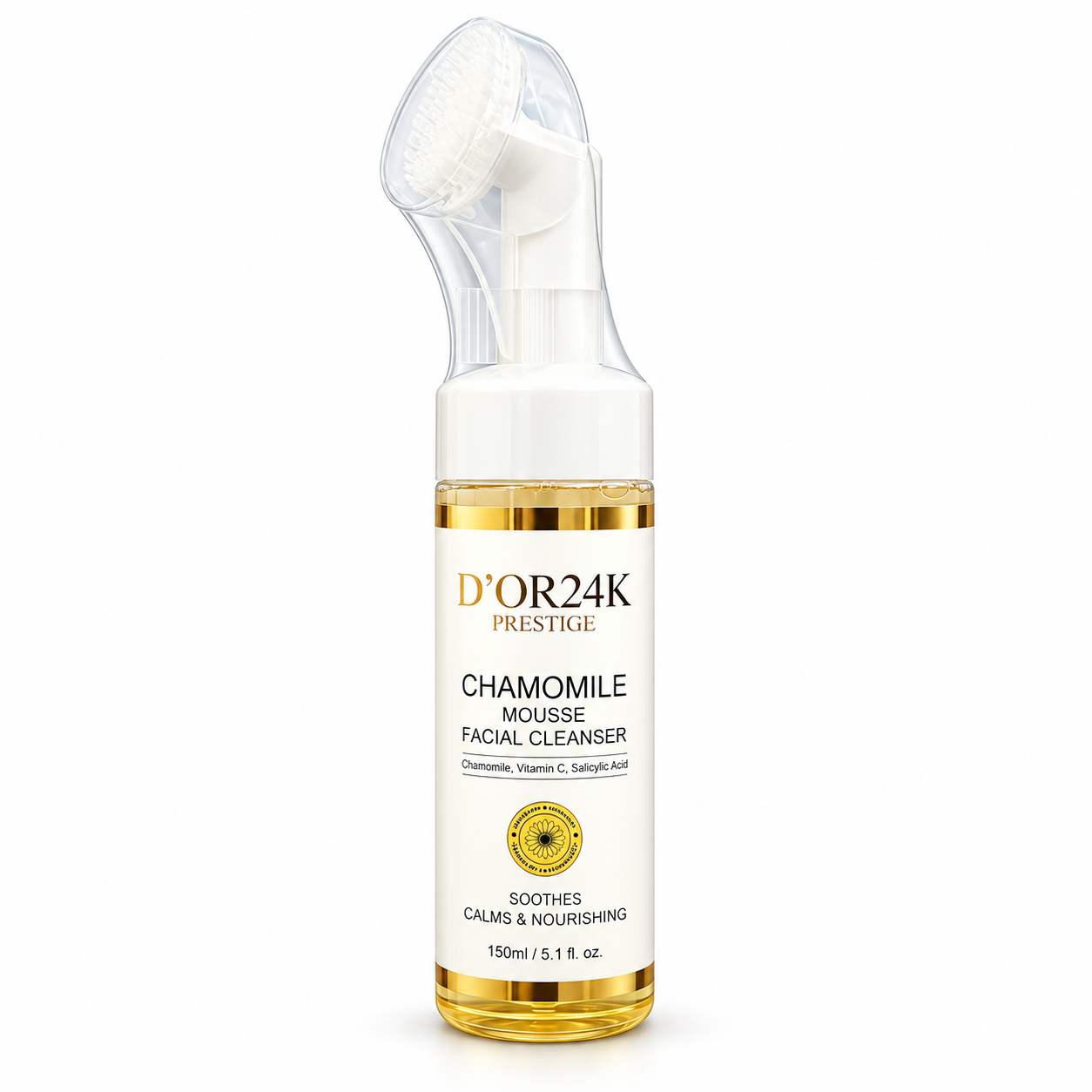 D’OR24K Prestige Chamomile Mousse Facial Cleanser with Silicone Brush – 150 mL / 5.1 fl. oz.
